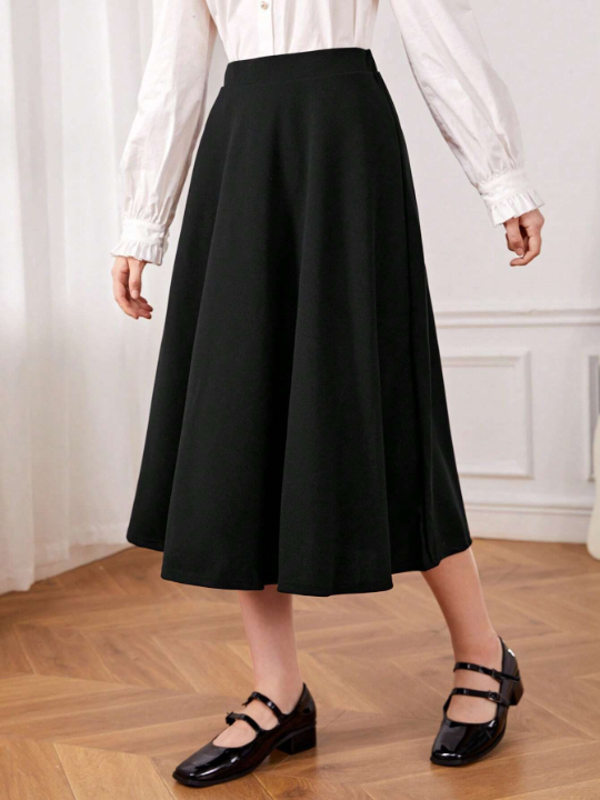 Teenage Girls' Knit Solid Color High Waist Side Slit Zipper Closure Casual Loose Maxi Skirt