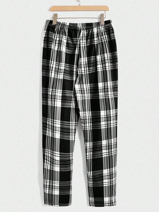 Men Slogan Graphic Tee & Plaid Pants PJ Set