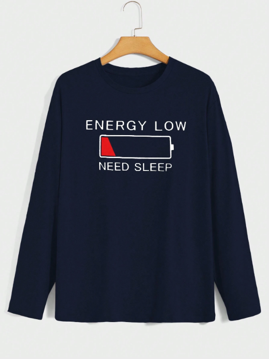 Men Slogan Graphic Tee & Plaid Pants PJ Set
