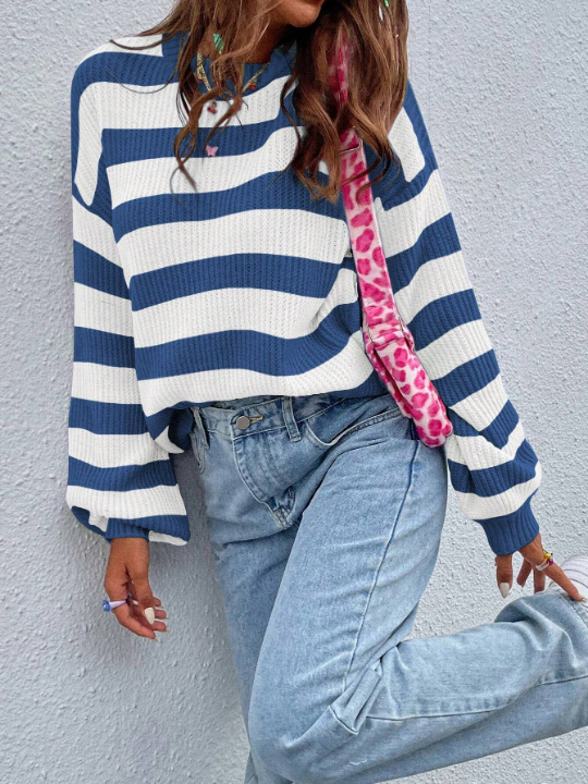 Essnce Striped Pattern Drop Shoulder Sweater