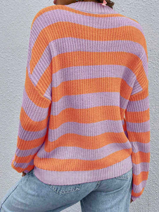 Essnce Striped Pattern Drop Shoulder Sweater