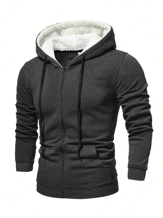 Manfinity Basics Men Zip Up Drawstring Thermal Lined Hoodie