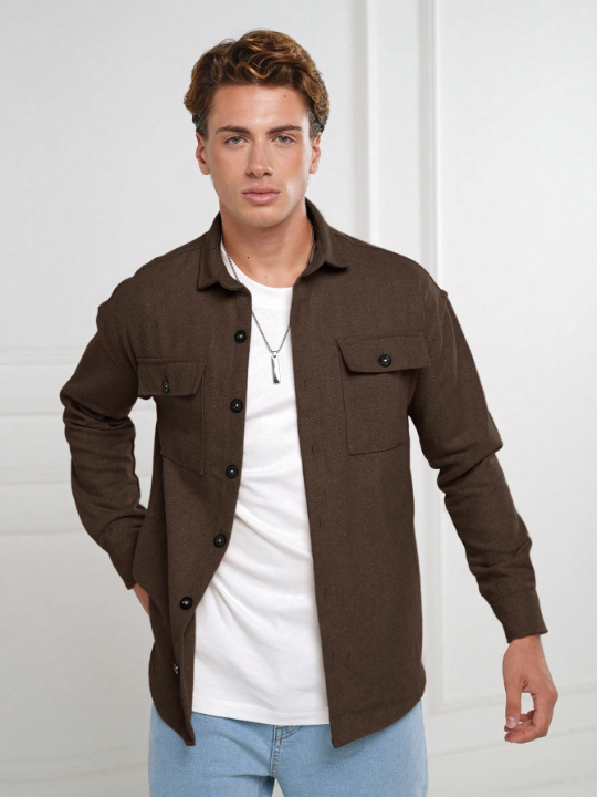 Cottnline Men Flap Pocket Button Front Jacket