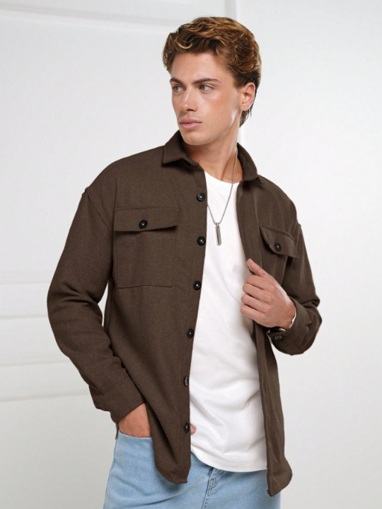 Cottnline Men Flap Pocket Button Front Jacket