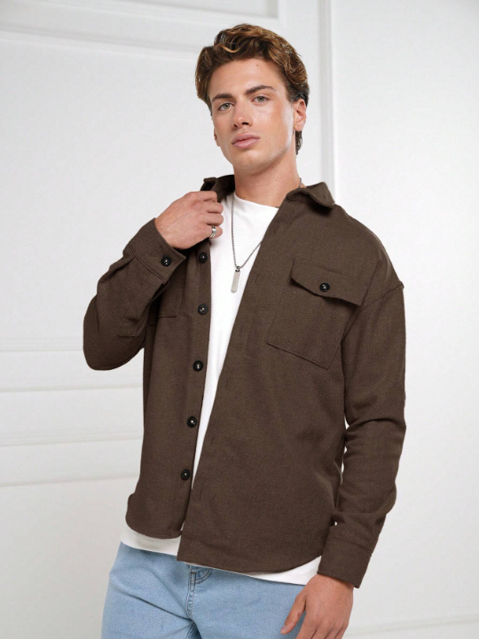 Cottnline Men Flap Pocket Button Front Jacket