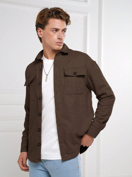 Cottnline Men Flap Pocket Button Front Jacket