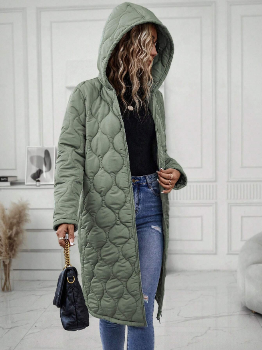 LUNE Zip Up Hooded Quilted Coat