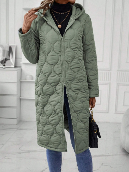 LUNE Zip Up Hooded Quilted Coat