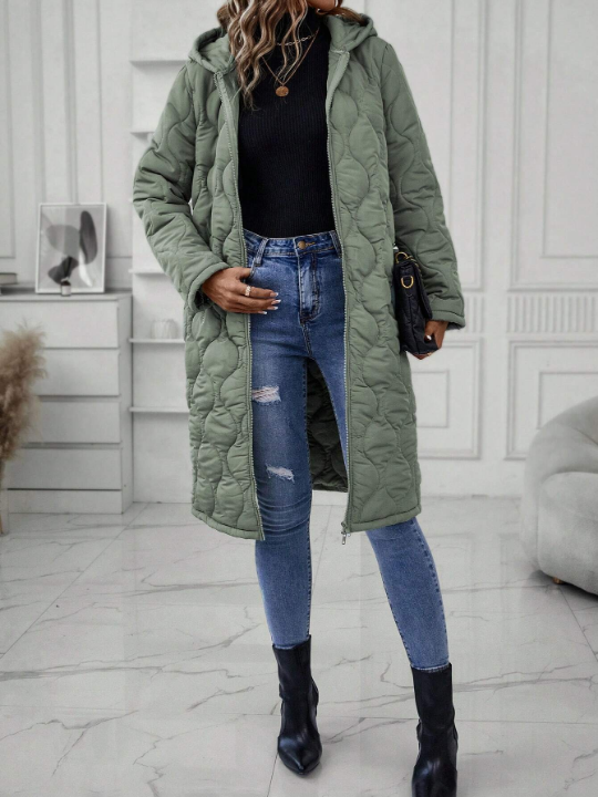 LUNE Zip Up Hooded Quilted Coat