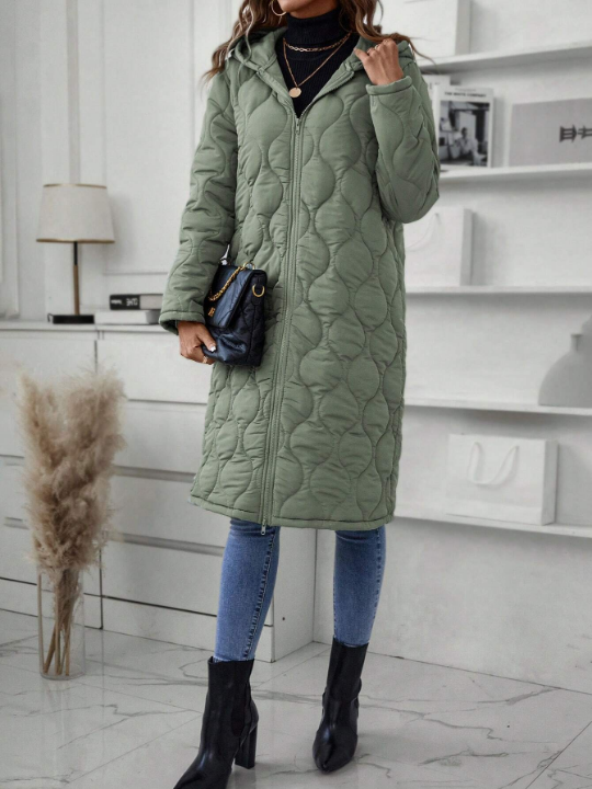 LUNE Zip Up Hooded Quilted Coat