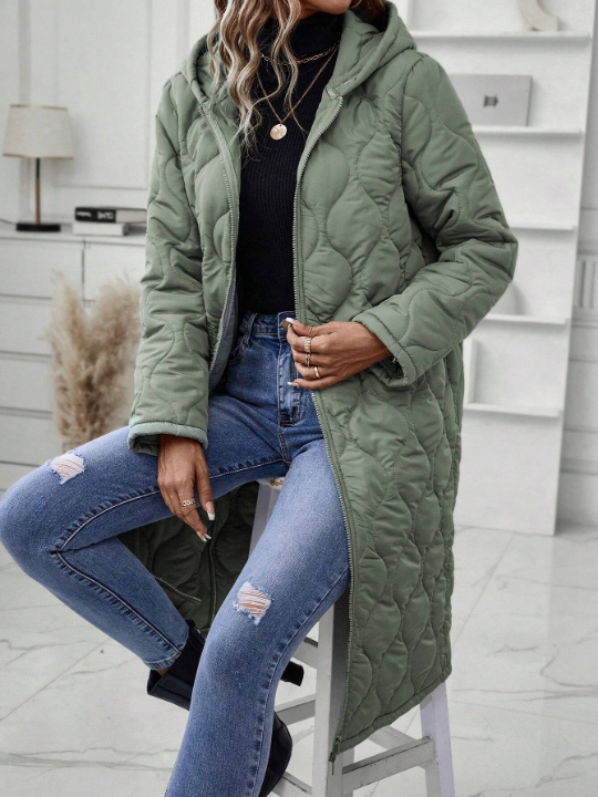 LUNE Zip Up Hooded Quilted Coat