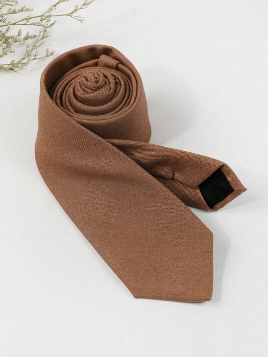 1pc Men's Solid Color Chestnut Brown Suit Fabric Necktie