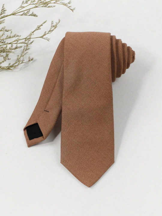 1pc Men's Solid Color Chestnut Brown Suit Fabric Necktie