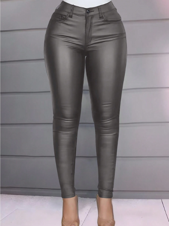 Apperloth A High Waist Thermal Lined PU Leather Skinny Cropped Pants