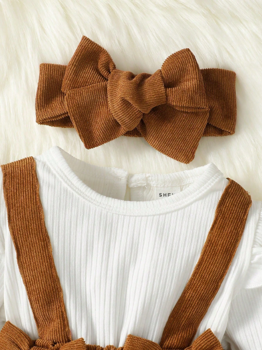 Baby Girl Ruffle Trim Bow Front 2 In 1 Bodysuit & Headband