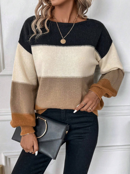 LUNE Color Block Drop Shoulder Sweater