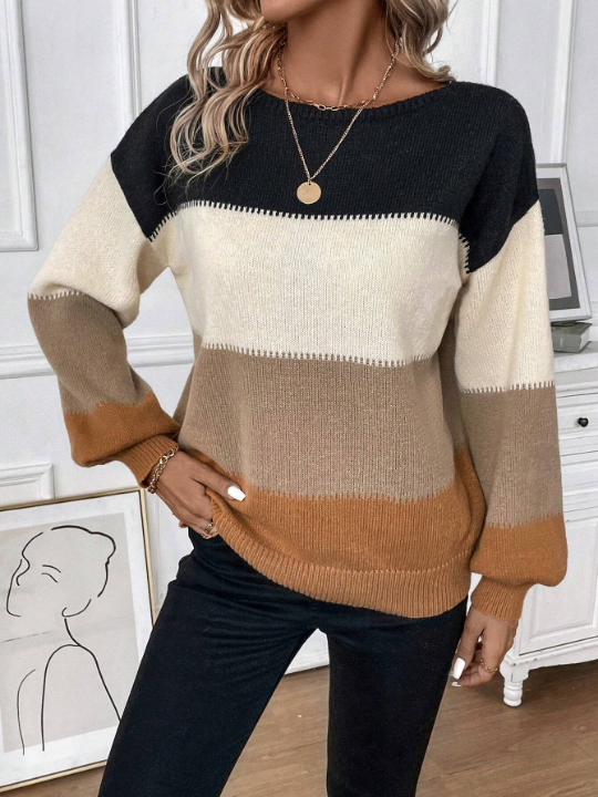 LUNE Color Block Drop Shoulder Sweater