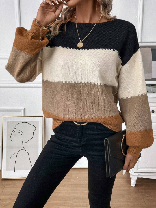 LUNE Color Block Drop Shoulder Sweater