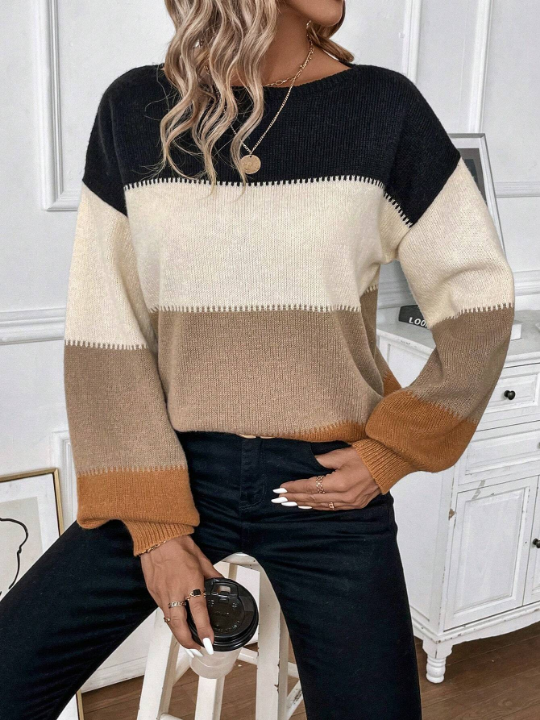 LUNE Color Block Drop Shoulder Sweater