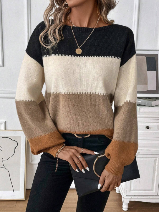 LUNE Color Block Drop Shoulder Sweater