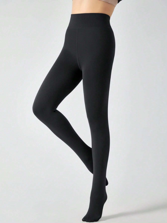 1pc 280g Thickened Plus Velvet Warm Tight Leggings, Perfect For Wearing With Dresses, Sweaters And More In Winter