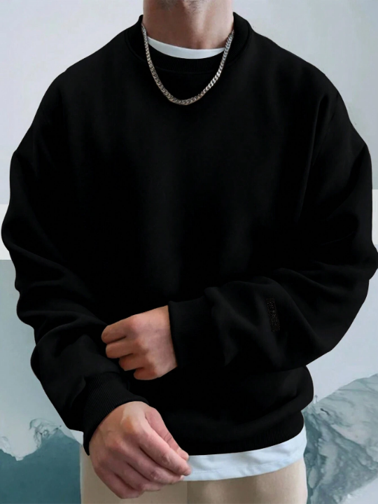 Cottnline Men 1pc Solid Drop Shoulder Sweatshirt