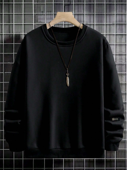 Cottnline Men 1pc Solid Drop Shoulder Sweatshirt