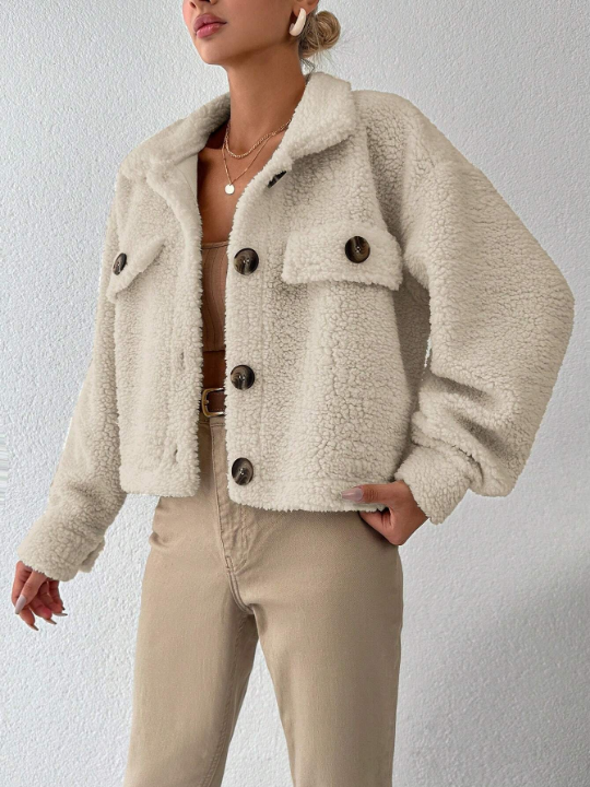 PETITE Teddy Jacket With Flap Detail And Drop Shoulder