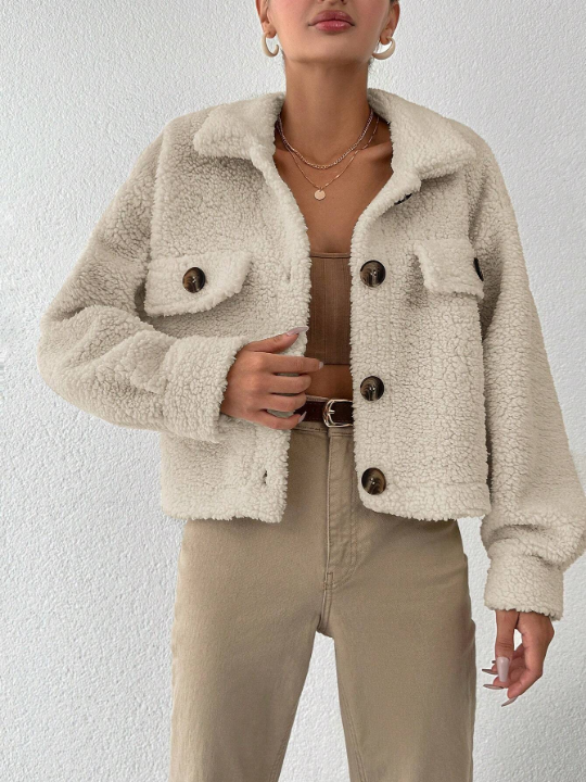 PETITE Teddy Jacket With Flap Detail And Drop Shoulder