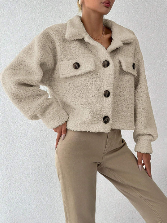 PETITE Teddy Jacket With Flap Detail And Drop Shoulder