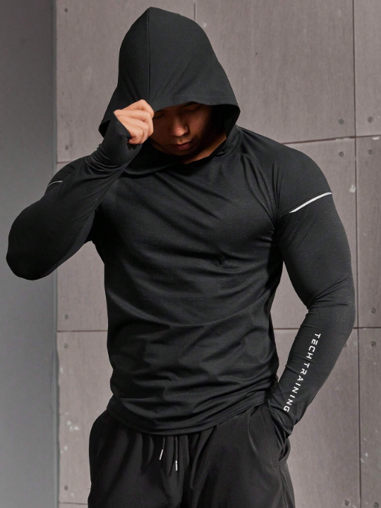 Sport Corelite Men Letter Graphic Raglan Sleeve Hooded Sports Hoodie