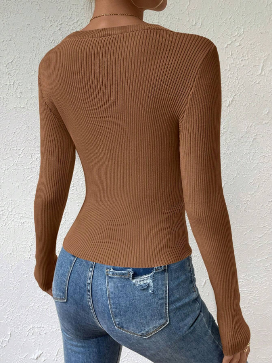 Essnce Solid Ribbed Knit Sweater