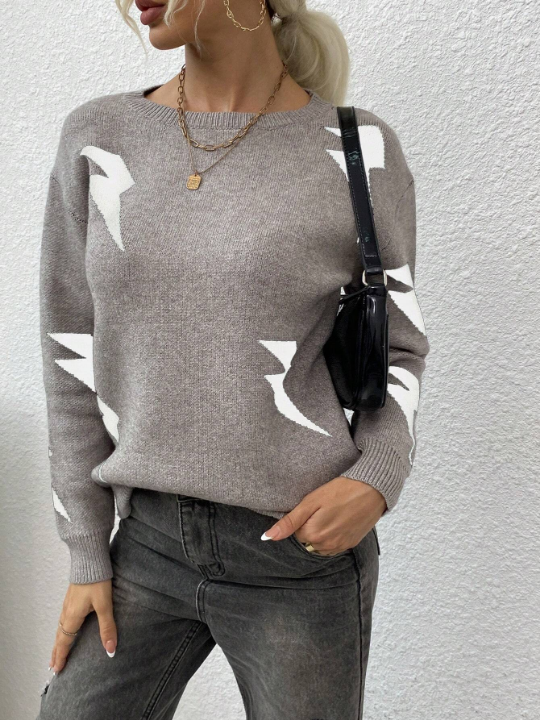 LUNE Lightning Pattern Drop Shoulder Sweater