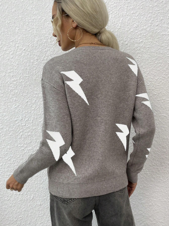 LUNE Lightning Pattern Drop Shoulder Sweater