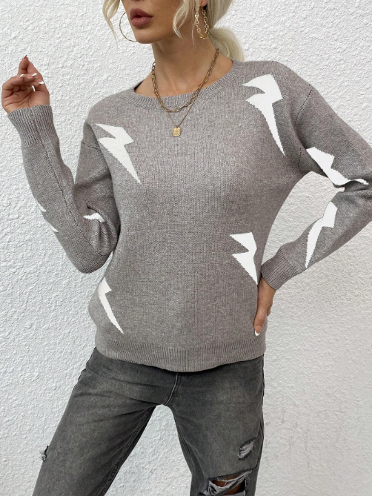 LUNE Lightning Pattern Drop Shoulder Sweater