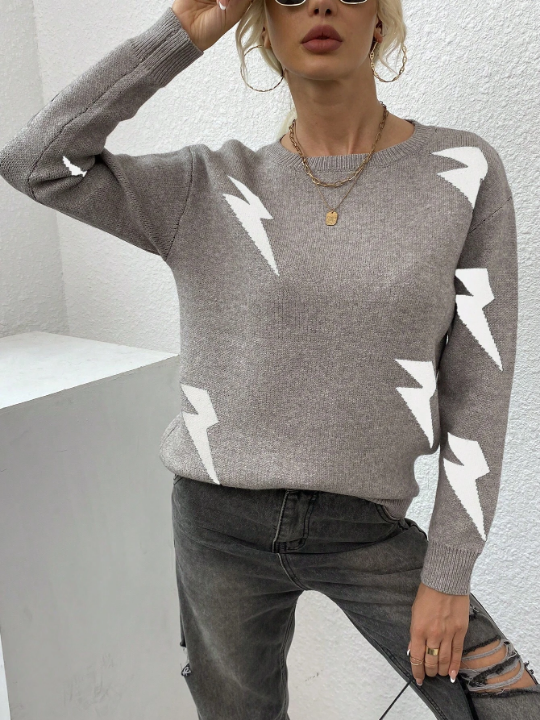 LUNE Lightning Pattern Drop Shoulder Sweater