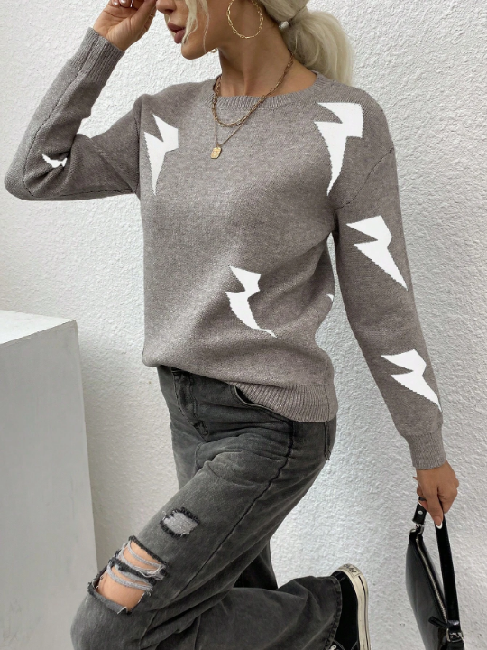 LUNE Lightning Pattern Drop Shoulder Sweater