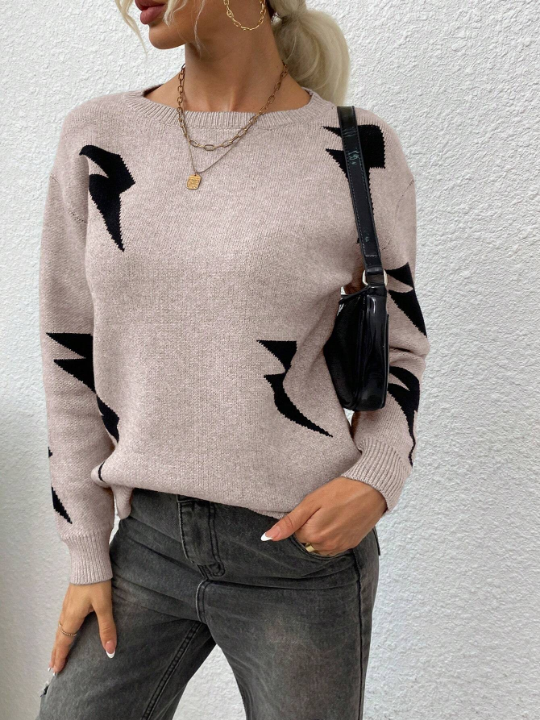 LUNE Lightning Pattern Drop Shoulder Sweater