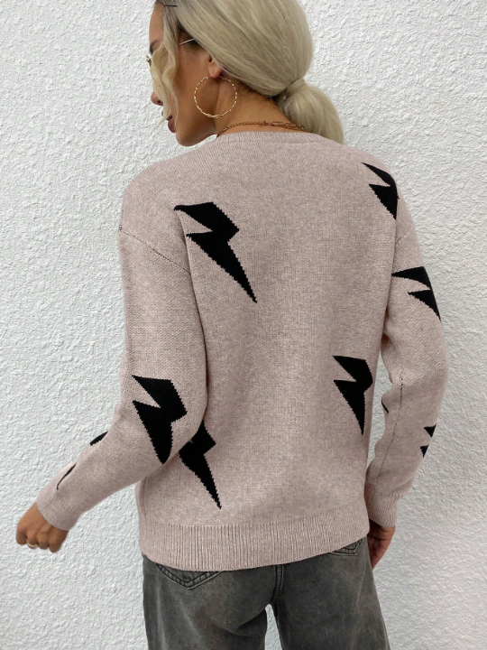 LUNE Lightning Pattern Drop Shoulder Sweater