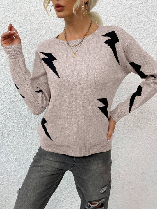 LUNE Lightning Pattern Drop Shoulder Sweater