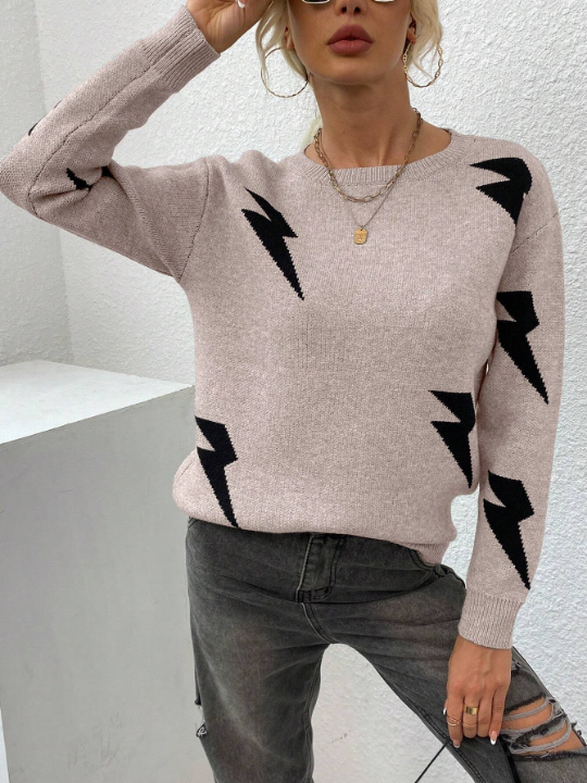 LUNE Lightning Pattern Drop Shoulder Sweater