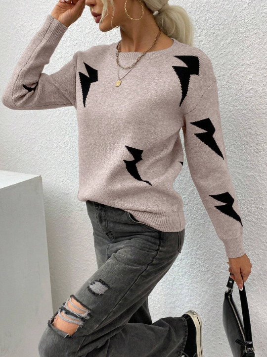 LUNE Lightning Pattern Drop Shoulder Sweater