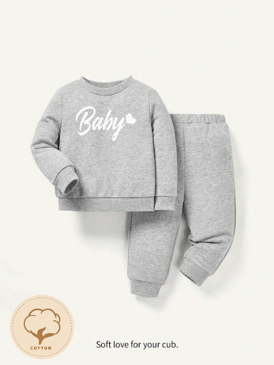 Cozy Cub Baby Girl Letter Graphic Sweatshirt & Sweatpants