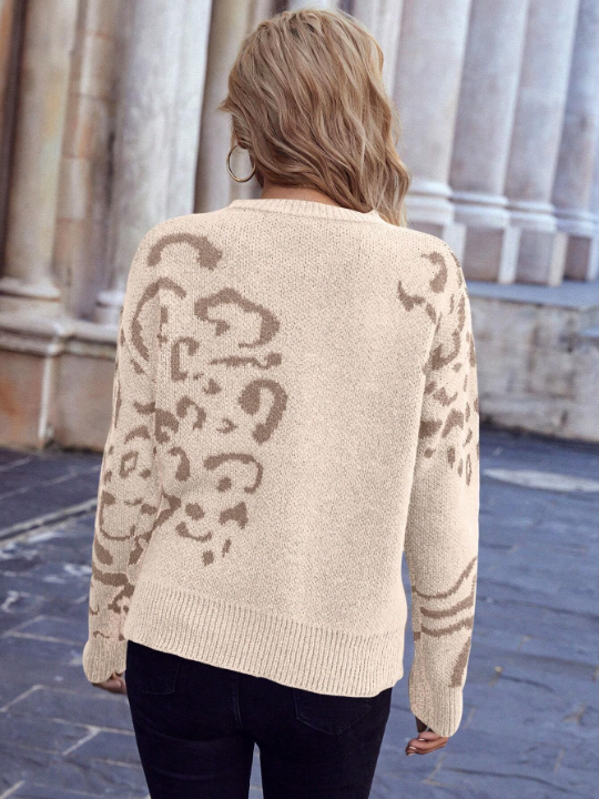 Essnce Leopard Print Drop Shoulder Sweater