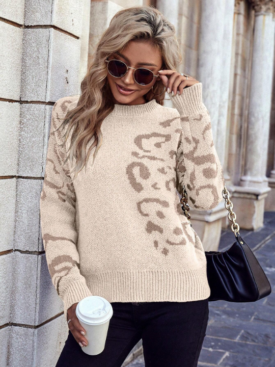 Essnce Leopard Print Drop Shoulder Sweater