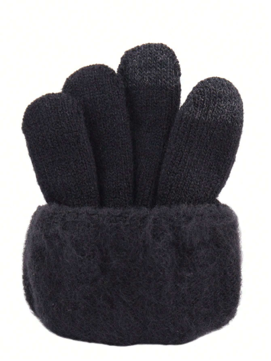 Ladies' Plush Touch Screen Gloves Warm Knitted Gloves For Winter