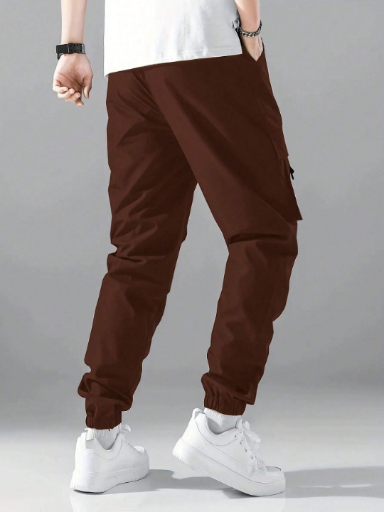 Men Letter Graphic Drawstring Waist Cargo Pants