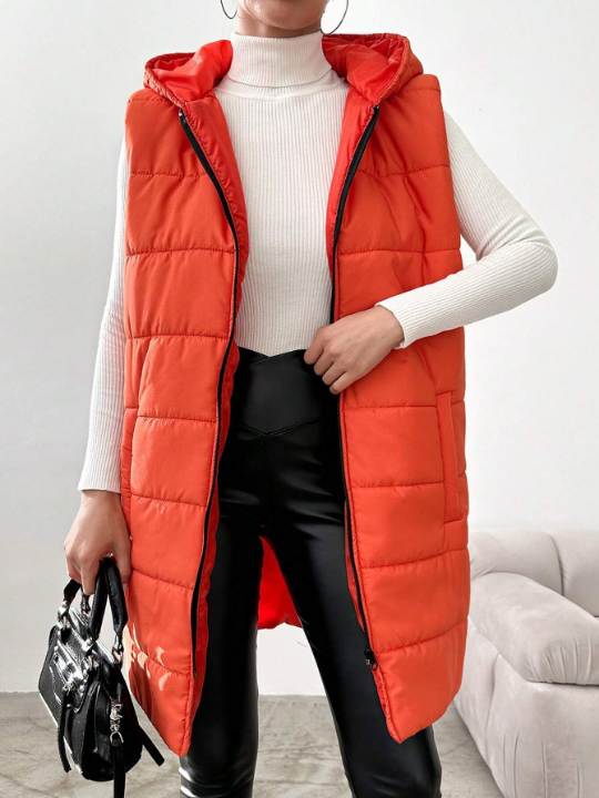 Zip Up Hooded Puffer Vest Coat