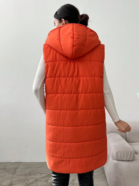 Zip Up Hooded Puffer Vest Coat