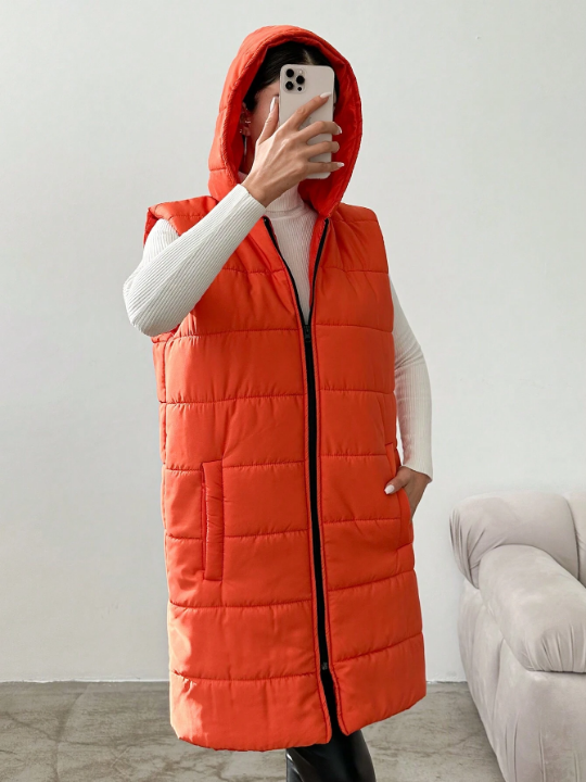 Zip Up Hooded Puffer Vest Coat